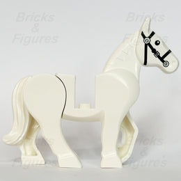 LEGO White Horse Minifigure Animal Part Movable Legs Black Bridle 10352c01pb061