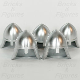 LEGO Castle Helmet with Neck Protector Metallic Silver Minifigure Part 3844 x 5 - Bricks & Figures