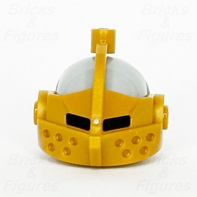 LEGO Castle Knight Bascinet Helmet Minifigure Part Gold Visor Grey 2594 2446 - Bricks & Figures