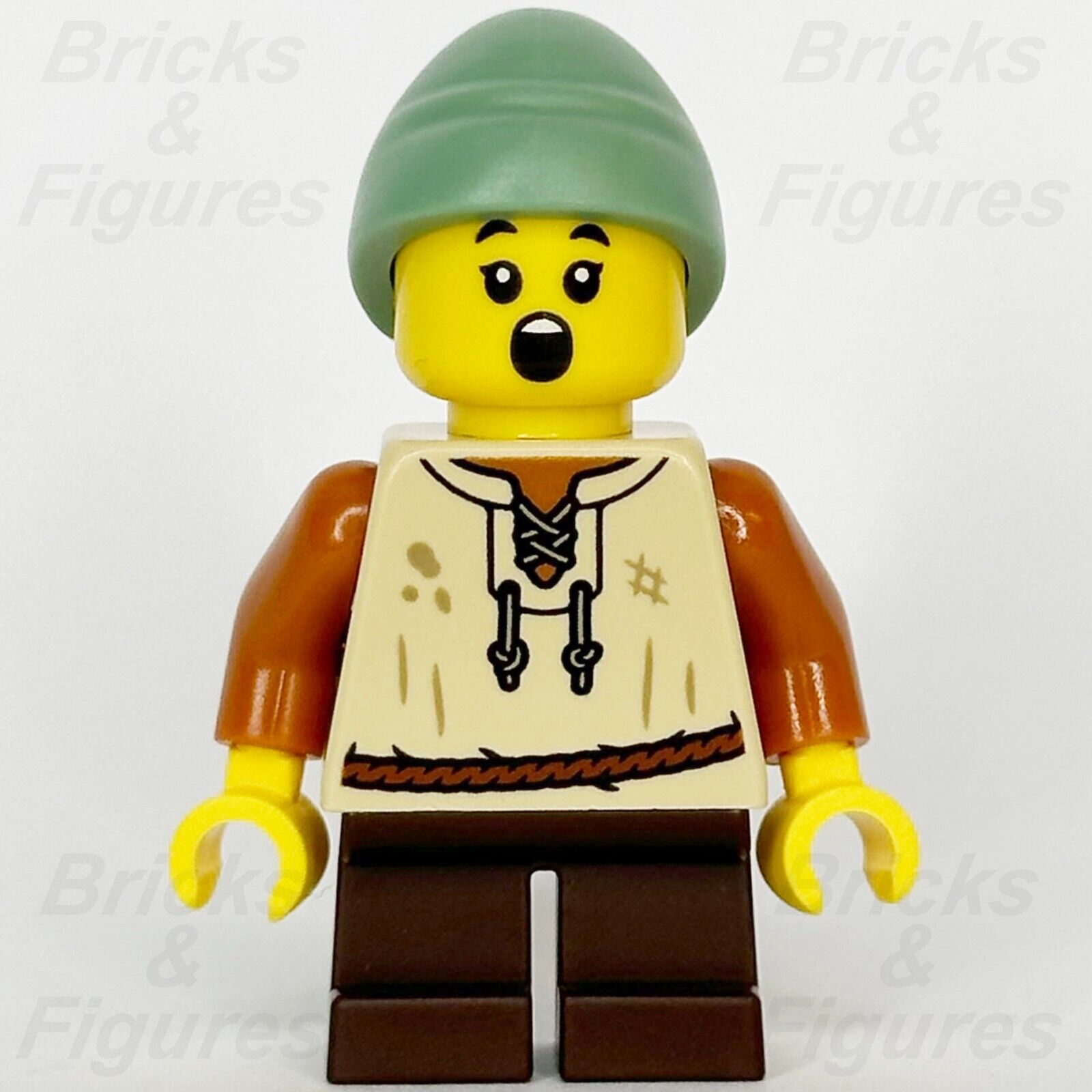 LEGO Castle Peasant Boy Minifigure Tan Vest, Dark Brown Short Legs 10332 cas584 - Bricks & Figures
