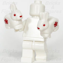 LEGO Bunny Rabbit Animal Minifigure Part White Red Eyes Nose Flower Pattern x 22