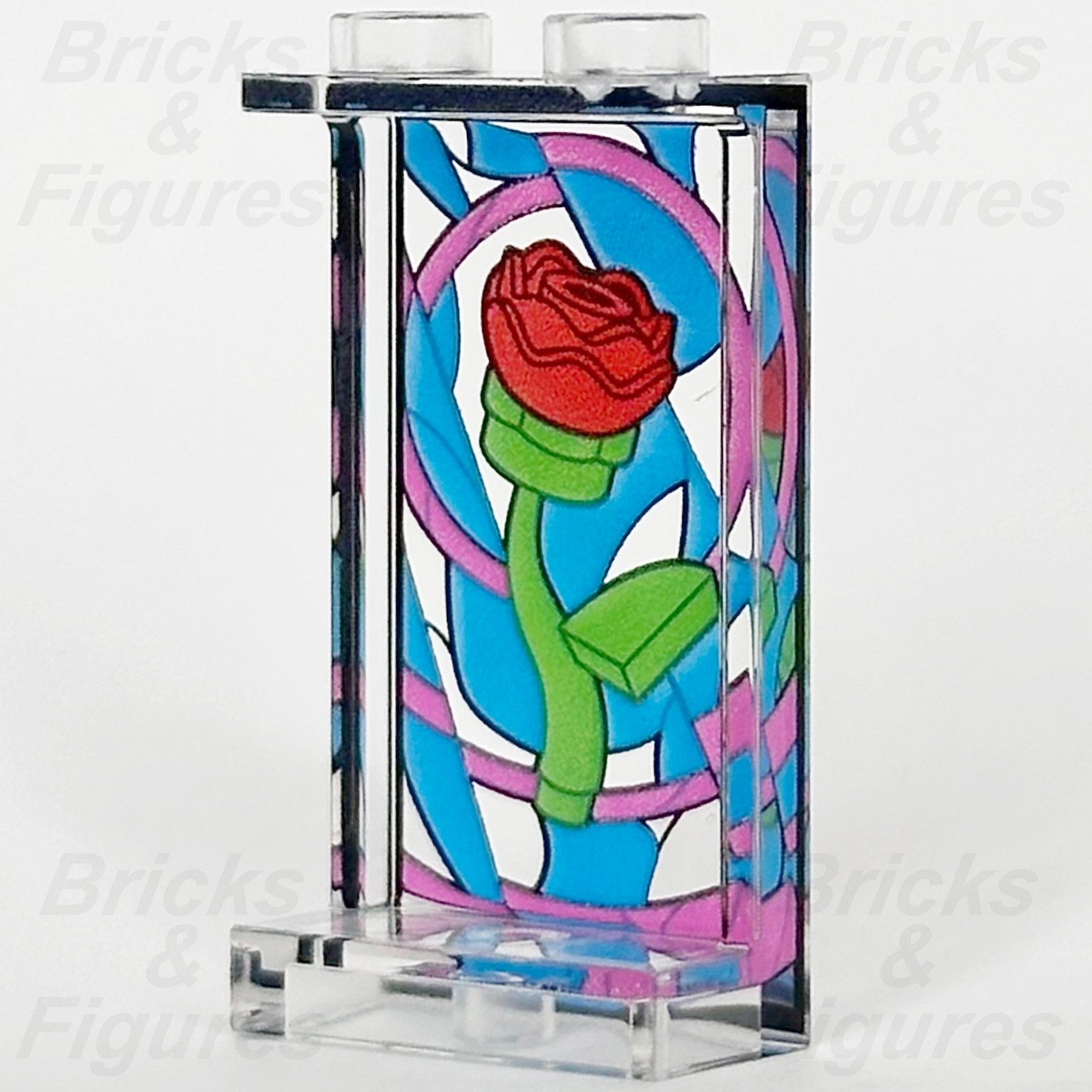 LEGO Disney Red Rose Stained Glass Window Panel Part 1 x 2 x 3 Clear Pattern2