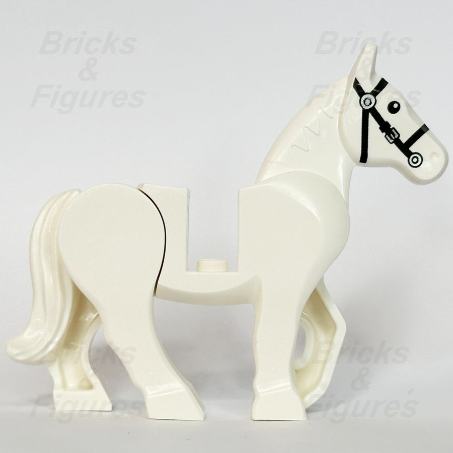 LEGO White Horse Minifigure Animal Part Movable Legs Black Bridle 10352c01pb061
