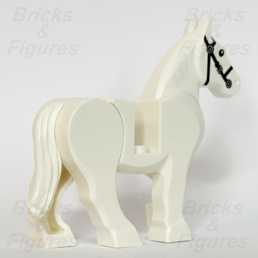 LEGO White Horse Minifigure Animal Part Movable Legs Black Bridle 10352c01pb062