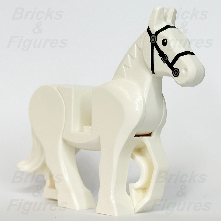 LEGO White Horse Minifigure Animal Part Movable Legs Black Bridle 10352c01pb060