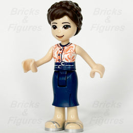 LEGO Friends June Minifigure White Top Coral Leaves Blue Skirt 41760 frnd428 - Bricks & Figures