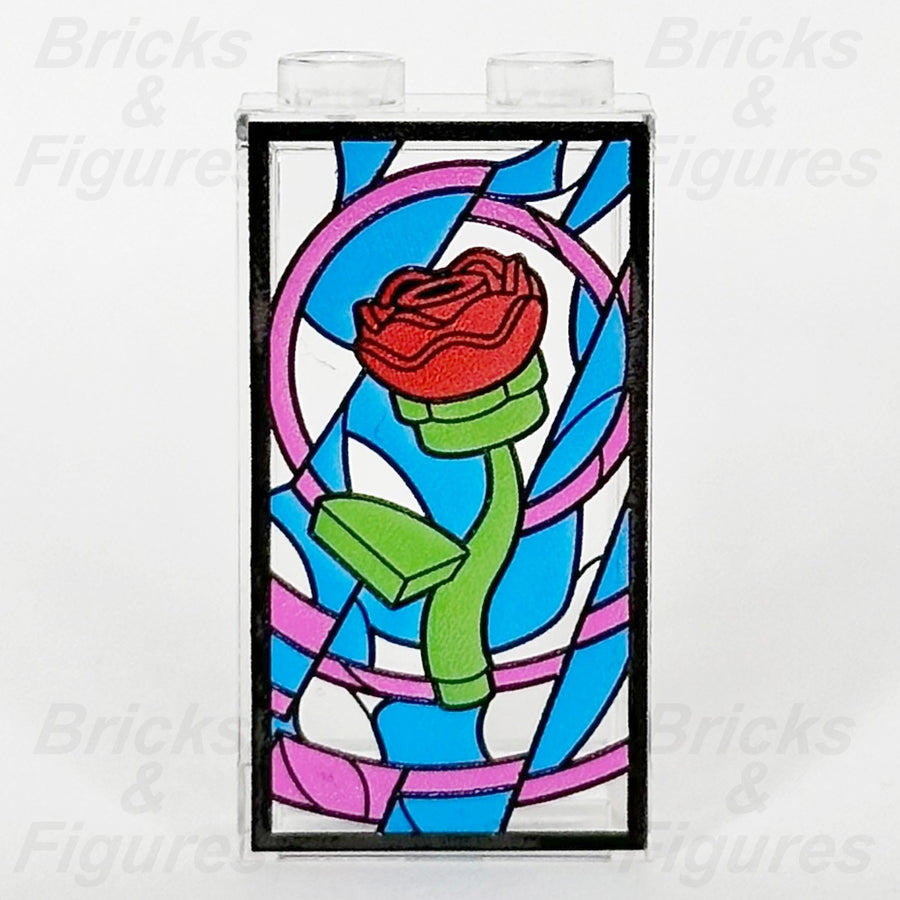 LEGO Disney Red Rose Stained Glass Window Panel Part 1 x 2 x 3 Clear Pattern0