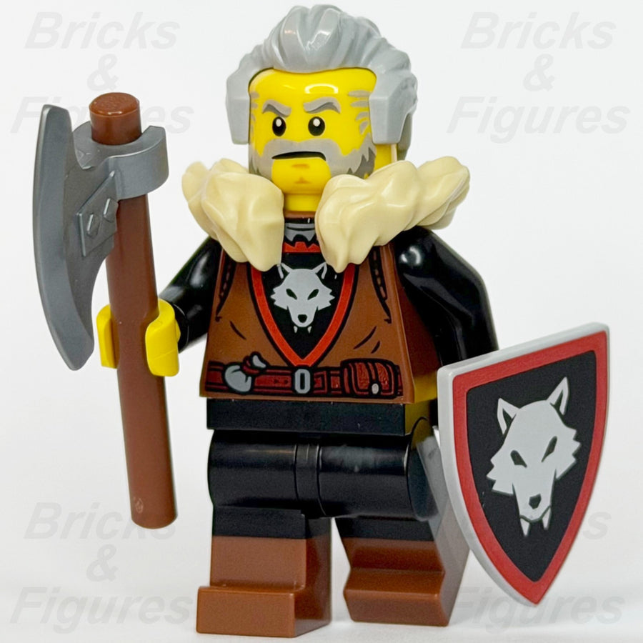 LEGO Castle Wolfpack Minifigure Male Axe Shield 910057 Series 6 bdp284 Grey Hair0