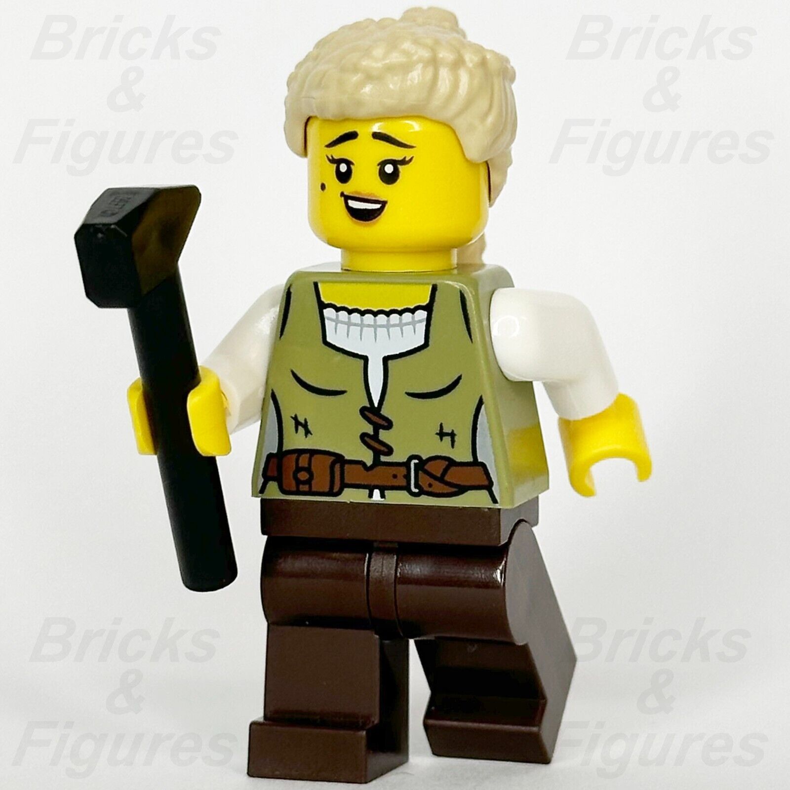 LEGO Castle Carpenter Minifigure Female Olive Green Vest Ponytail 10332 cas582 - Bricks & Figures
