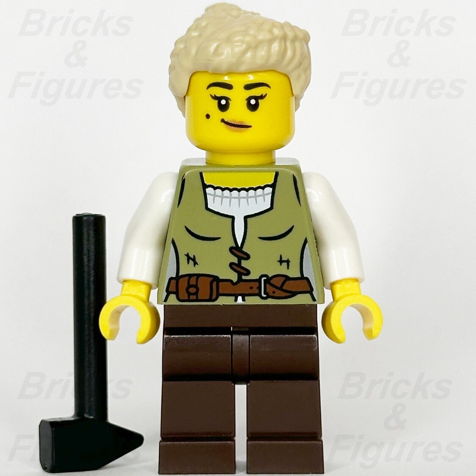 LEGO Castle Carpenter Minifigure Female Olive Green Vest Ponytail 10332 cas582 - Bricks & Figures