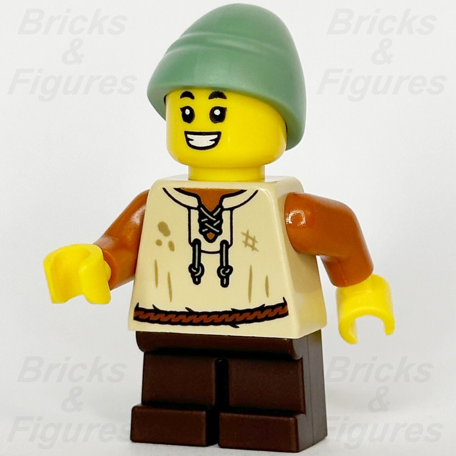 LEGO Castle Peasant Boy Minifigure Tan Vest, Dark Brown Short Legs 10332 cas584 - Bricks & Figures