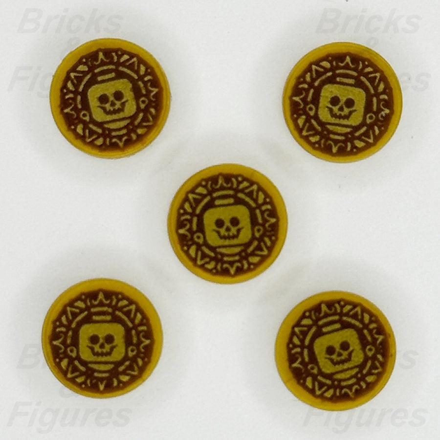 LEGO Pirate Pearl Gold Coin Minifigure Part 1 x 1 Round Tile Aztec Skull x 52