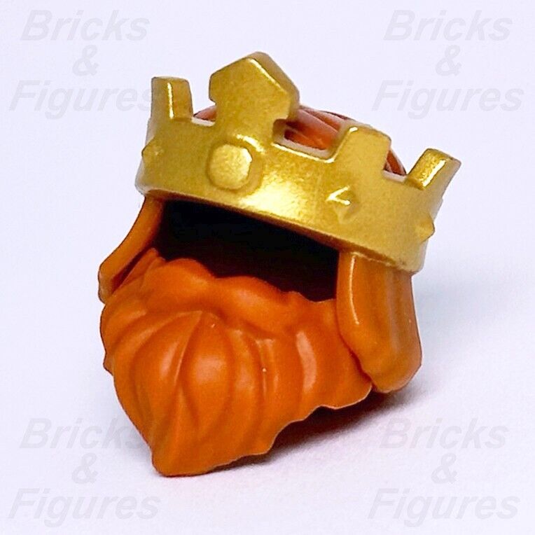 Castle LEGO Gold Crown with Orange Beard & Hair Minifigure Parts 70327 King New - Bricks & Figures