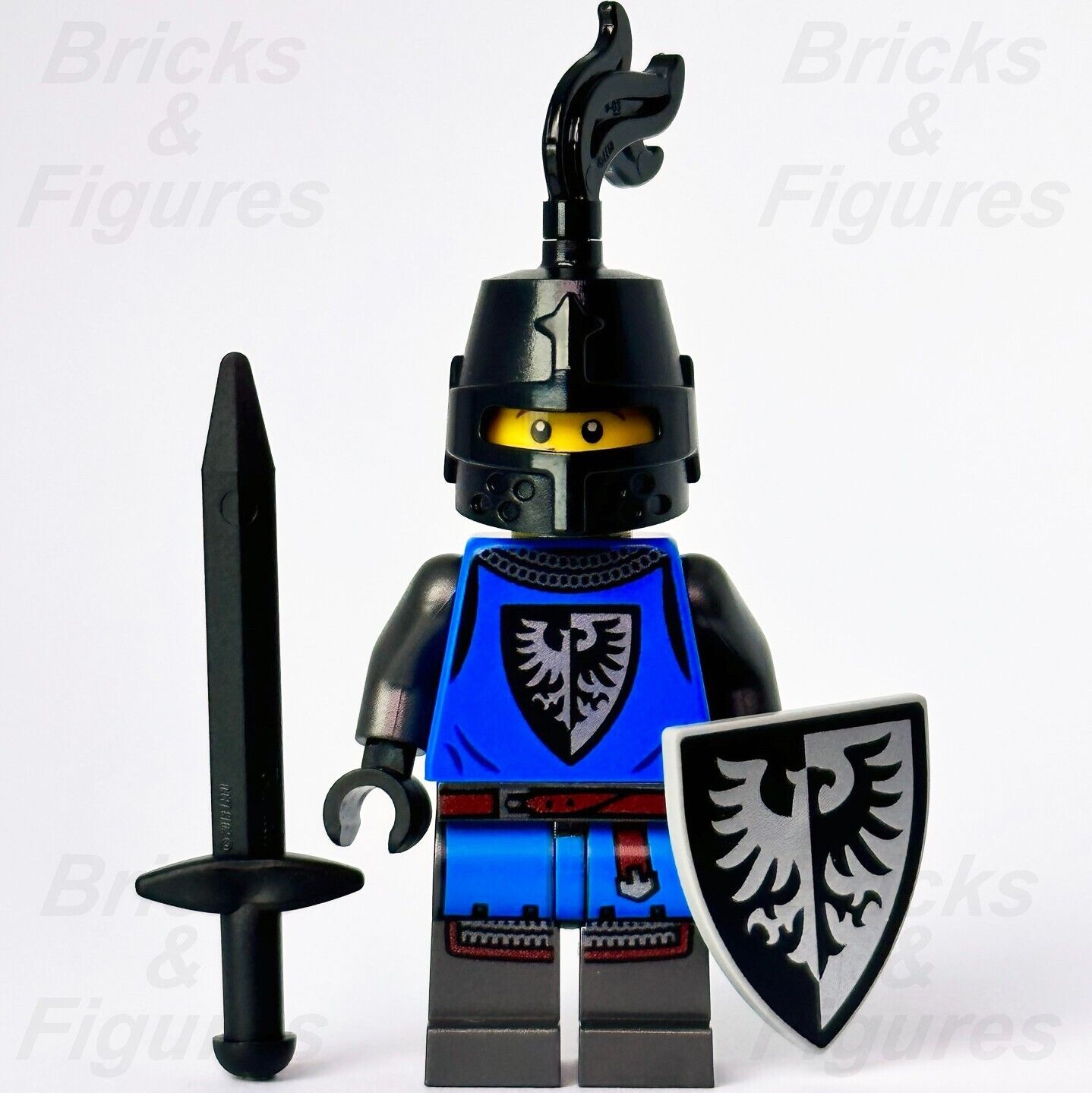 LEGO Black Falcon Knight Castle Minifigure Lion Knights 10305 cas576 w/ Shield - Bricks & Figures