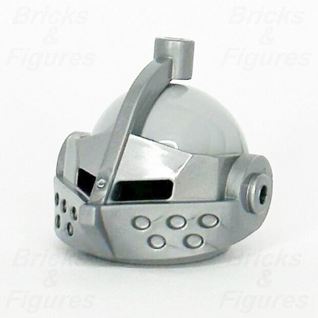 LEGO Castle Knight Bascinet Helmet Minifigure Part Silver Visor Grey 2594 2446 - Bricks & Figures