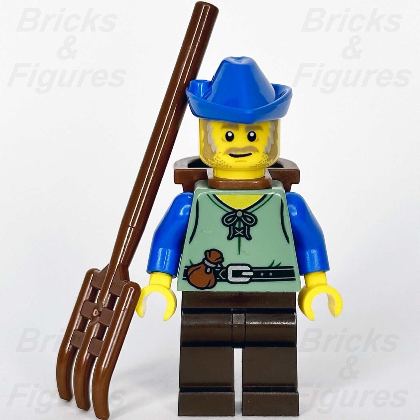 LEGO Lion Knights Peasant Farmer Castle Minifigure with Rake 10305 cas579 New - Bricks & Figures