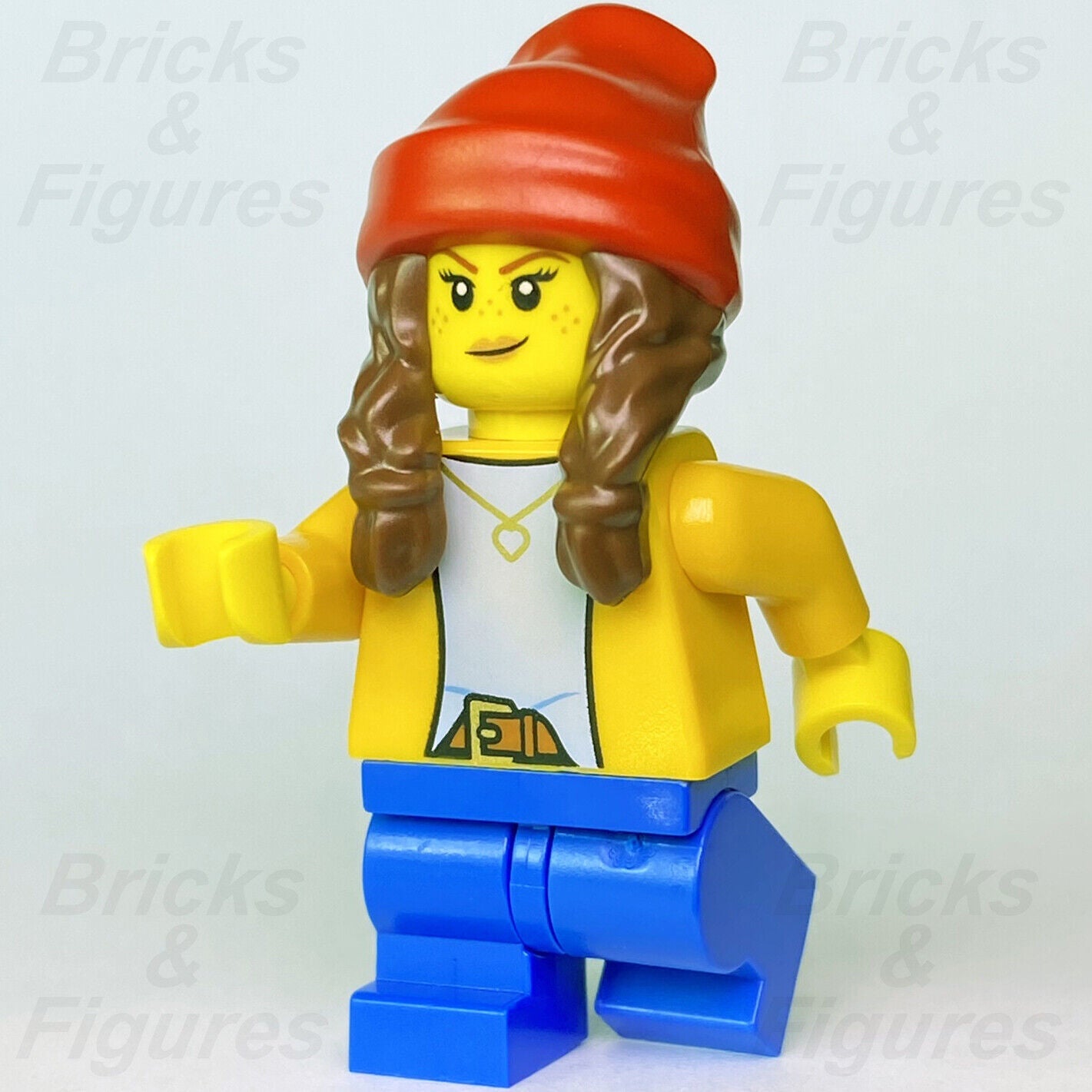 Town City LEGO Girl Red Beanie Orange Jacket Building Minifigure 60291 cty1235 - Bricks & Figures